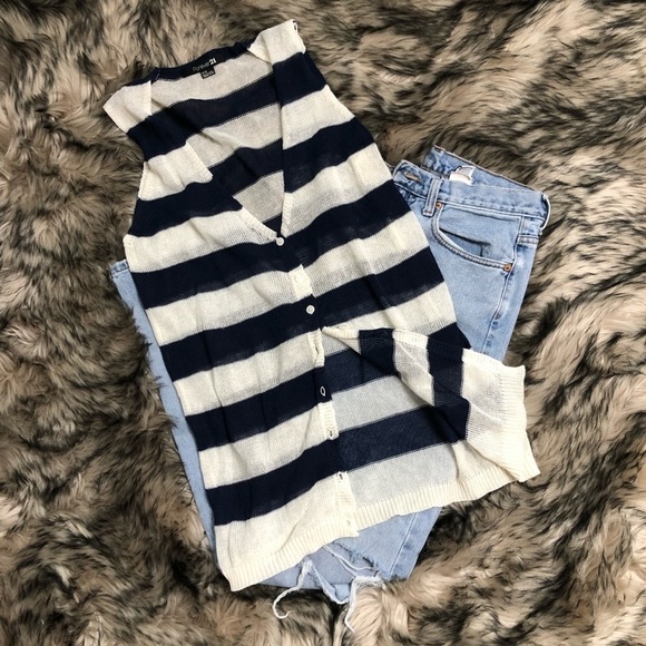 𝅺Forever 21 navy blue striped sweater vest - Picture 1 of 6